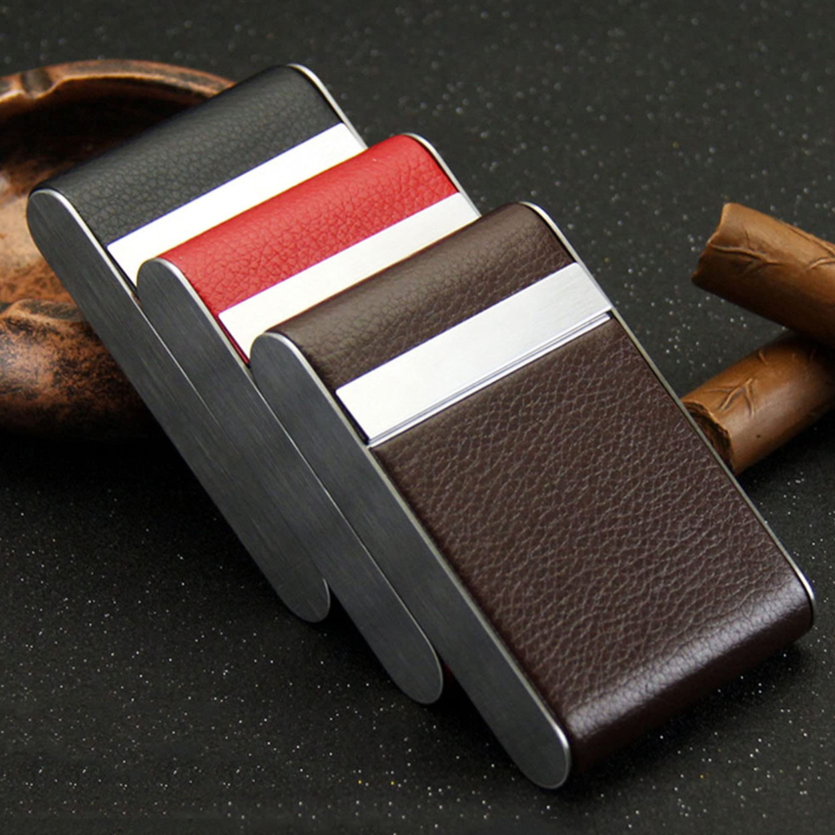 Portasigarette in Pelle， portasigarette Portatile， Compatto ed Elegante， Resistente all'umidità e alla Polvere， Design con Angoli arrotondati， può Contenere 28，C-117 * 74 * 20mm