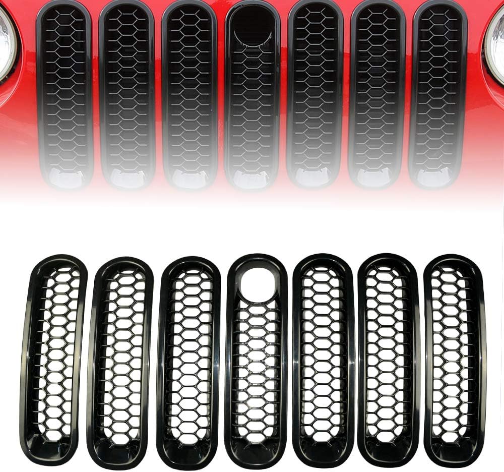 7 Pcs Front Mesh Grille Front Clip-in Grille Inserts Kit Compatible for Wrangler Rubicon Sahara JK 2007-2017 (Silver)