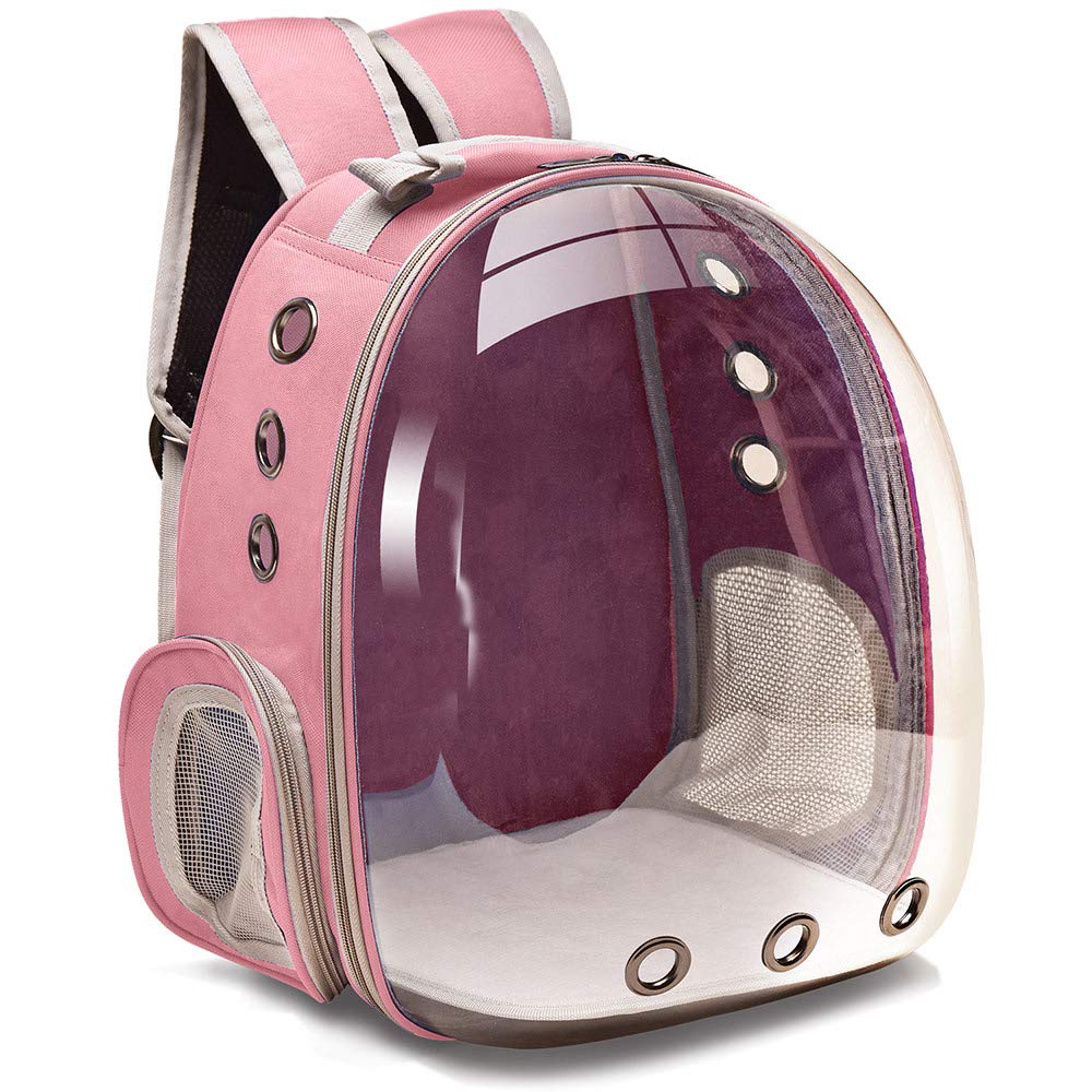 Mochila de transporte rosa tipo cápsula para viajes y senderismo con gatos