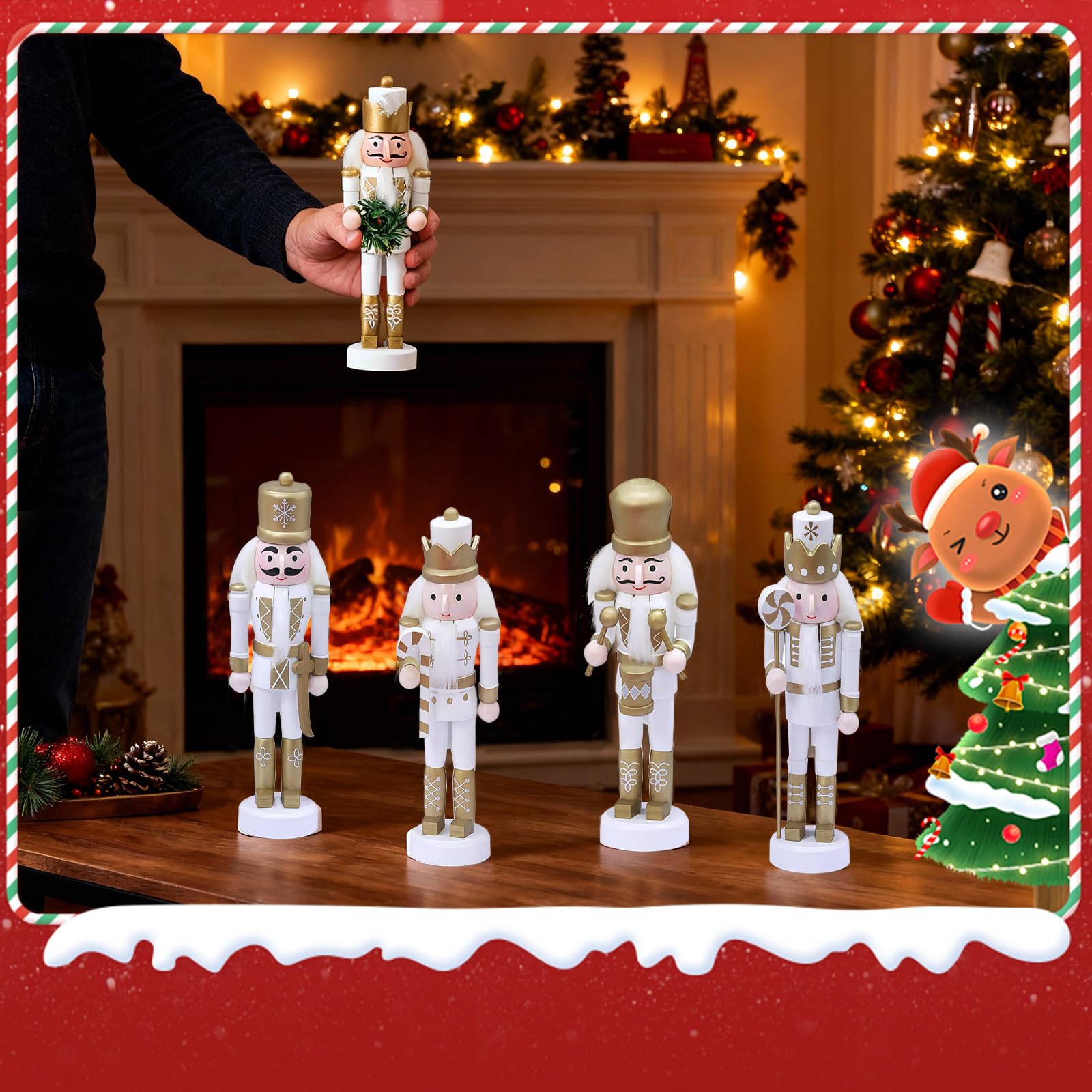 5 Piezas de 13 cm, Pequeños Adornos Colgantes de Figura de Soldado Rompecabezas Navideño Madera Dorada, Decoraciones Navideñas Rompecabezas,Mini Muñeco Títere Colgante Soldado Rompecabezas Árbol