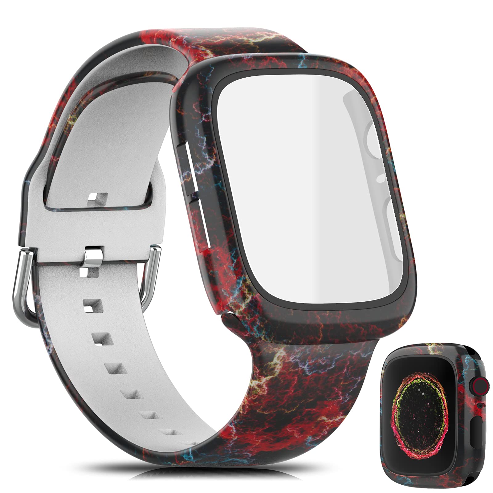 EPLST Sport Bands with Hard PC Screen Protector Case Compatible with Apple Watch 40mm, Soft Silicone Replacement Strap Women Men Wristbands for iWatch Series 6 5 4, SE