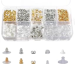 450pcs Earring Clasps for Studs 10 Styles Silicone & Metal Earring Backs Plastic Secure Clasps for Earrings