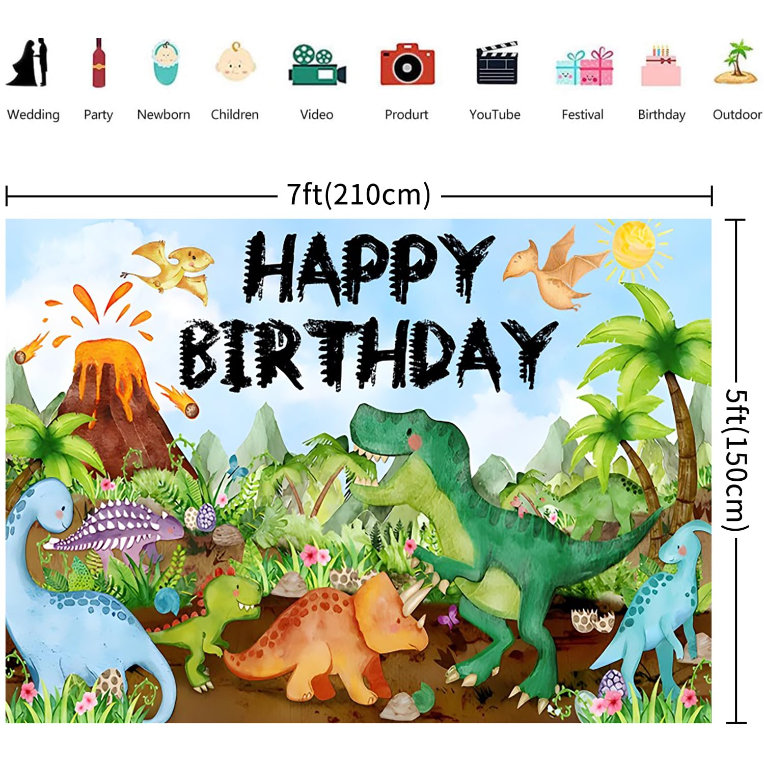 Sfondo Compleanno Dinosauri 220x150cm - Vinile Per Foto E Feste - Foto 9