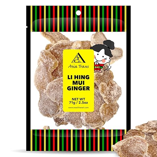 Li Hing Mui - Caramelo de jengibre seco, rebanadas de frutas asiáticas cristalizadas y conservadas con polvo de ciruela, masticables frescos con