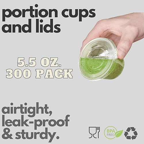 Miniatura 2 de 300 juegos de 2 onzas Vasos de porción con tapas, Vasos de gelatina con tapas, Pequeños recipientes de plástico con tapas, Vasos de salsa de