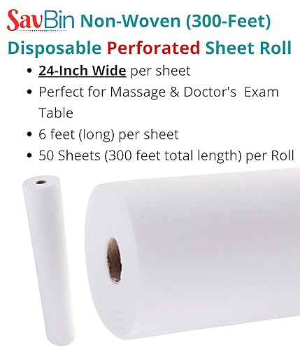 Miniatura 2 de Rollo desechable de 24 x 70 pulgadas para cama y mesa perforado extragrueso (4 rollos350 pies de largo50 hojasrollo) utilizado para masajes,