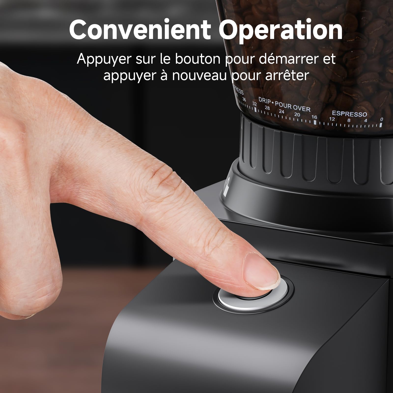 AMZCHEF Moulin A Café Électrique, moulin à café à meules coniques avec 48 réglages de mouture précis, capacité de 250 g pour café filtre, expresso, antistatique, interrupteur à un bouton
