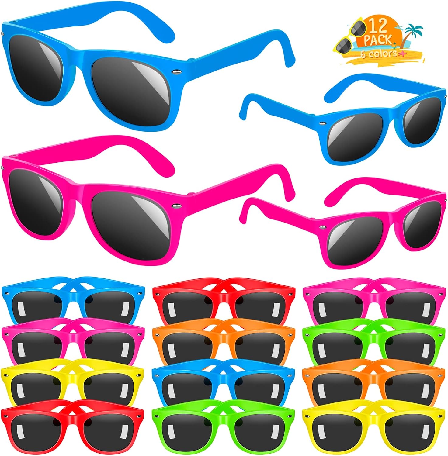 INNOCHEER Kids Sunglasses Bulk, Kids Sunglasses Party Favors, Kids Sunglasses Boys Girls 5-8-12, 12 Pack Neon Sunglasses for Kids Bulk with UV400 Protection, Beach Pool Birthday Party Supplies Gifts INNOCHEER Kids Sunglasses Bulk, Kids Sunglasses Party Favors, Kids Sunglasses Boys Girls 5-8-12, 12 Pack Neon Sunglasses for Kids Bulk with UV400 Protection, Beach Pool Birthday Party Supplies Gifts