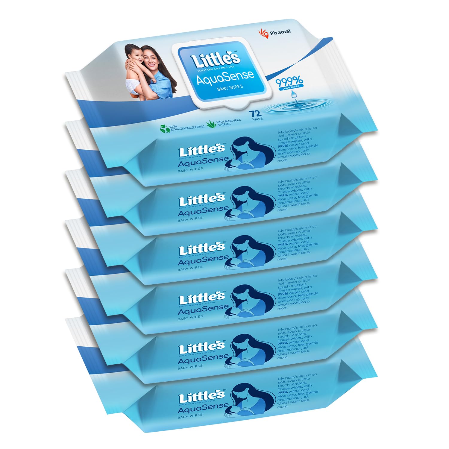 Little's AquaSense Baby Wipes | Made of 99.9% Purified water | Unscented | 100% Biodegradable | Plant-based Active | Pack of 6 x 72 Count | Aloevera | Pure Water Wipes for Sensitive Skin-picture-18