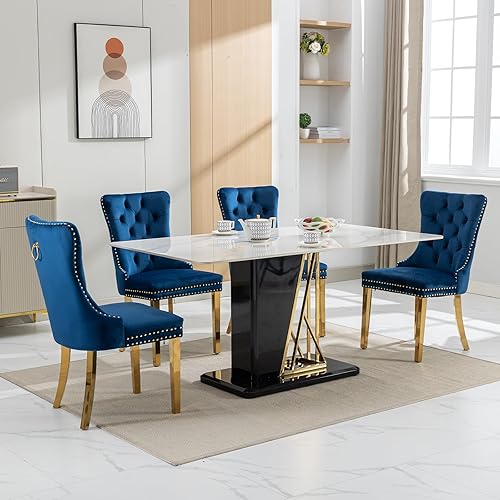 Miniatura 50 de Juego de 6 sillas de comedor modernas de mediados de siglo, con respaldo tapizado de terciopelo verde, sillas de cocina y comedor, patas de metal