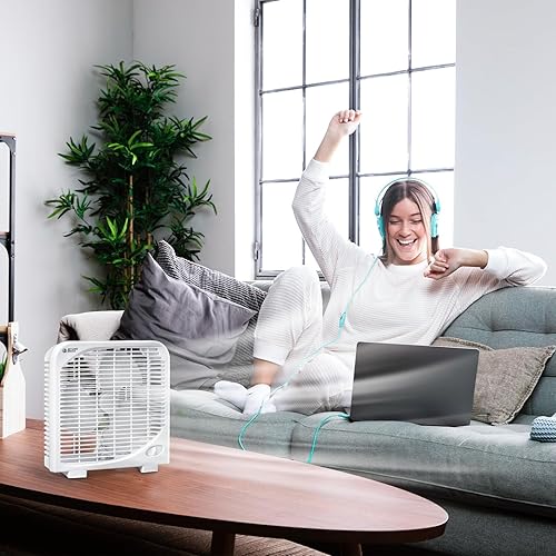 Miniatura 5 de BEYOND BREEZE Ventilador de caja, ventilador de mesa de 9 pulgadas y 2 velocidades con fuerte flujo de aire, ventilador de mesa portátil para