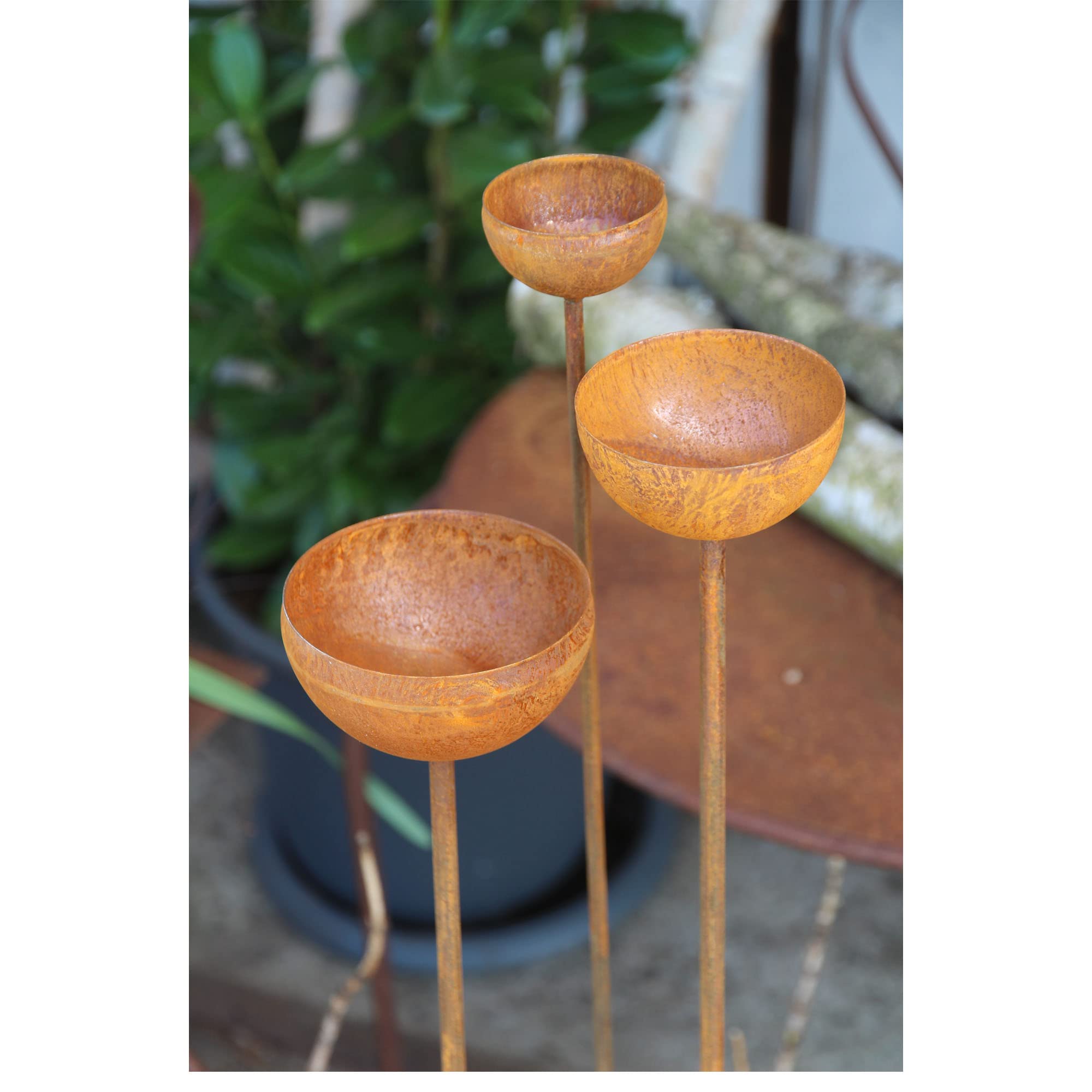 Bornhöft Regenfänger 3er Gartenstecker Rost Insektentränke Metall Gartendeko Edelrost Edelrostoptik rostiger Beetstecker Topfstecker