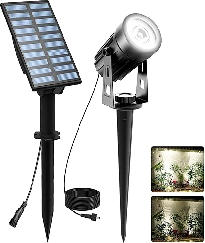Miniatura 21 de T-SUNUS - Foco solar para jardín al aire libre, 4 en 1, luces solares IP65, impermeable, cable de 9.8 pies, panel solar separado de 5 W,