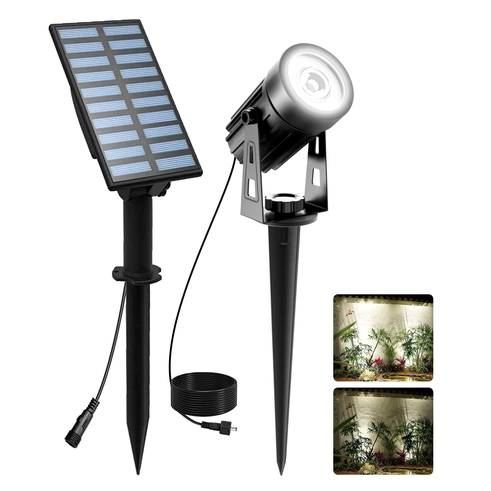 T-SUNUS Christmas Solar Landscape Spotlights White 6000K Metal, Garden Spot Lights Outdoor IP65 Waterproof 9.8ft Cable Separated Panel, Auto On/Off