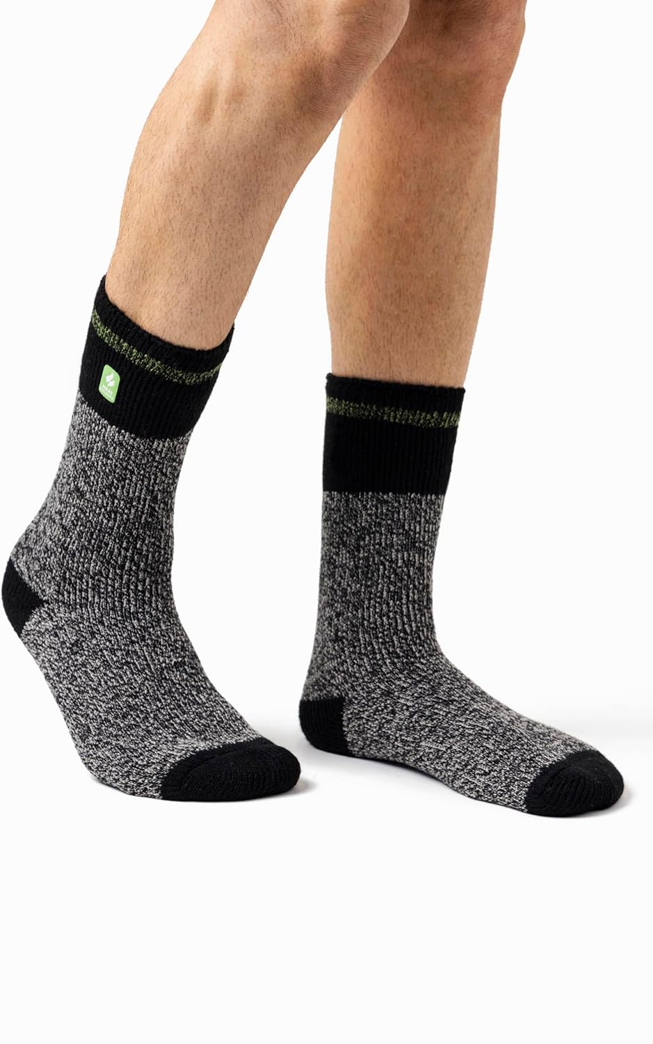 HEAT HOLDERS - Mens Thick Original Thermal Socks | Fuzzy Fleece Boot Socks (7-12, Black Green (Porto))