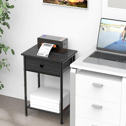 Miniatura 5 de Mesitas de noche para mesas auxiliares de espacio pequeño con cajón con estante de almacenamiento abierto de madera, mesa auxiliar rústica para