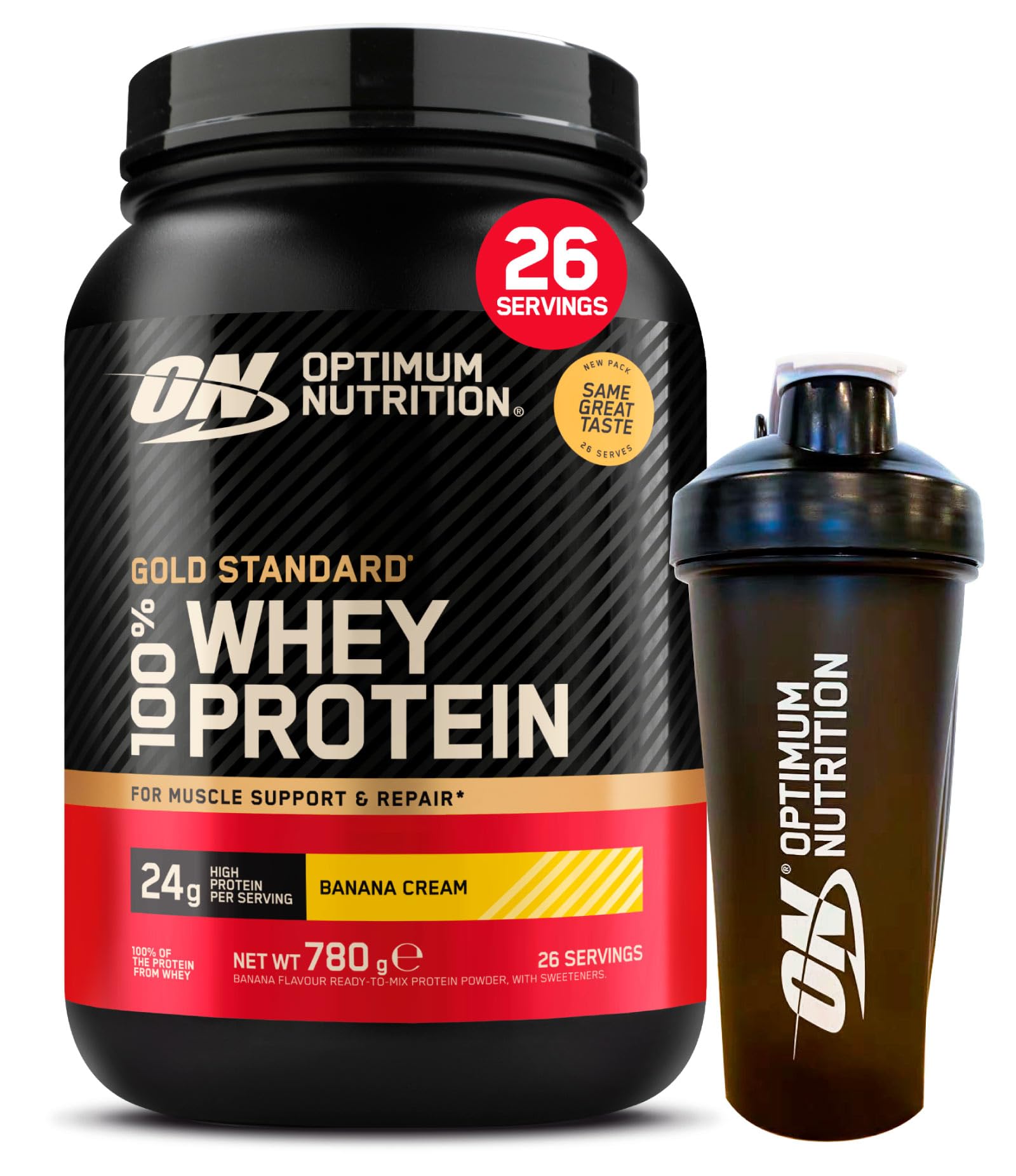 Optimum Nutrition Gold Standard 100% Whey Proteine in Polvere con Aminoacidi Banana 780g 26 Porzioni + Shaker