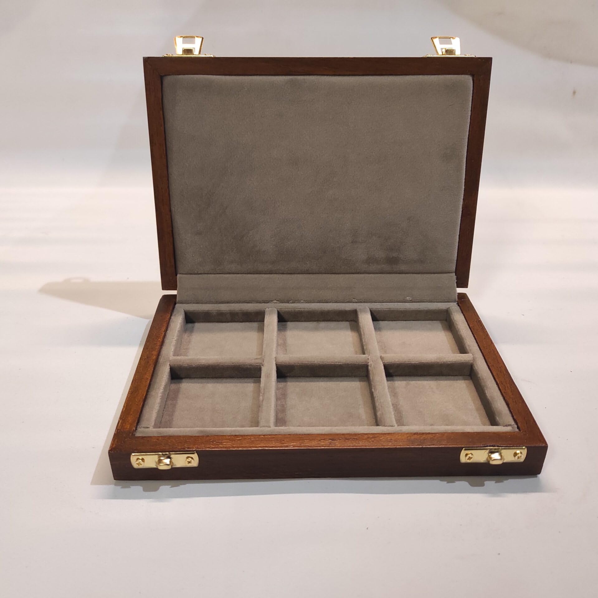 Caja para monedas de colección 6 compartimentos 50x50 mm, madera y terciopelo, numismática artesanal hecha a mano, numerada con certificado de autenticidad