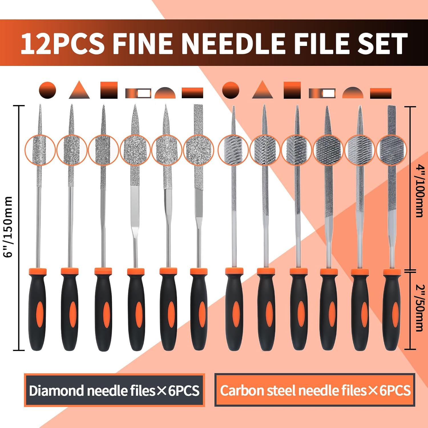 KUZURYU 31PCS Metal File Set - 4 Metal Files for Steel and 12 Needle Files with Steel Brush, Tool Bag, Riffler File, 12 Sandpaper and Gloves, Suitable for Metal and Wood Processing