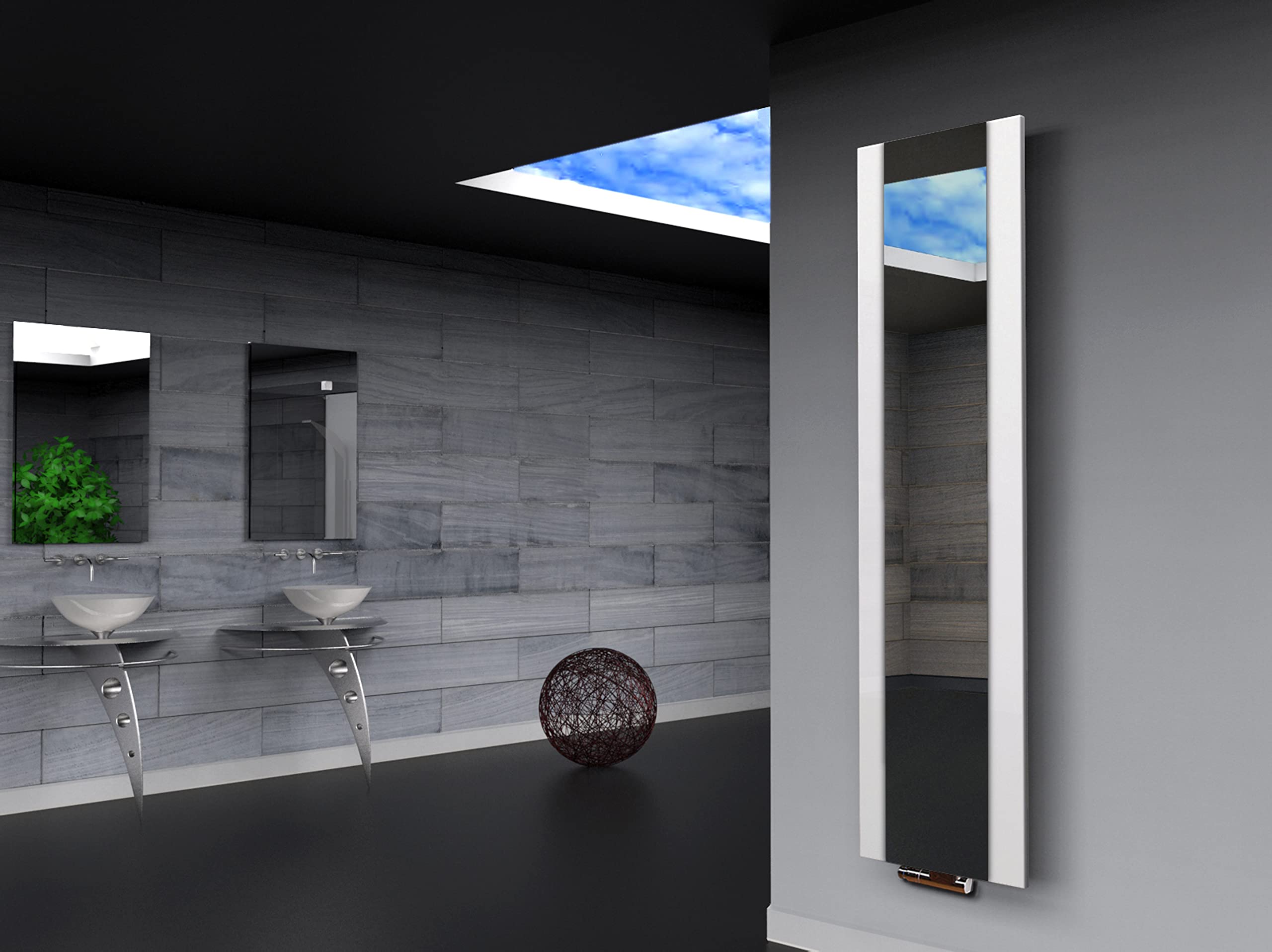 Badheizkörper Design Singapur 3, HxB: 180 x 47 cm, 1118 Watt, weiß/Spiegel (Marke Szagato) MADE IN GERMANY Szagato Handtuchheizung Handtuchwärmer Design Heizkörper mit Spiegel Spiegelheizkörper