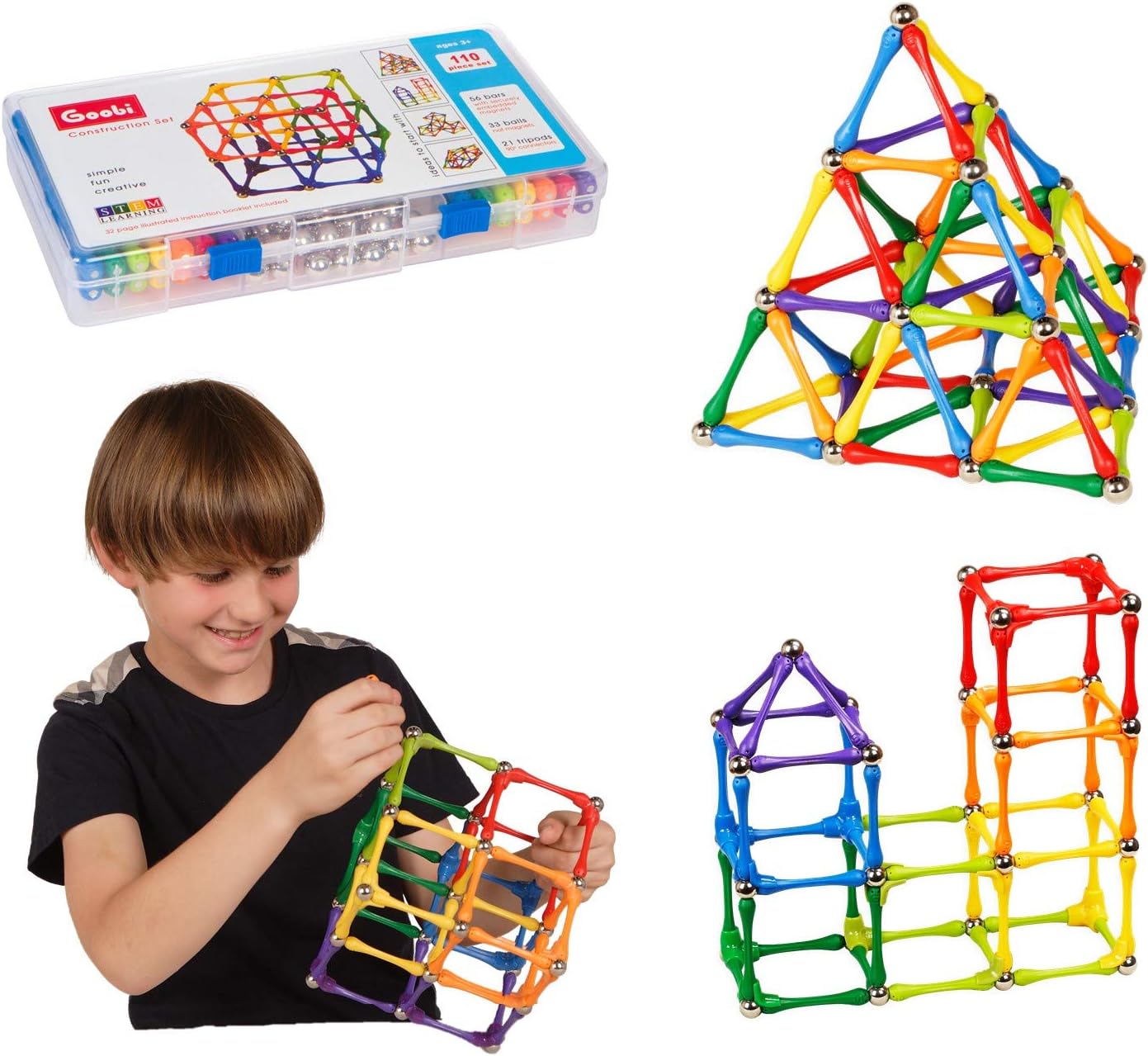 Magnetic Building Sticks Blocks Toys Magnet Construction Set Tiles Toy Montessori STEM Educational Toys for Ages 3 4 5 6 7 8 Kids (110 Pcs, 110, Pieces)