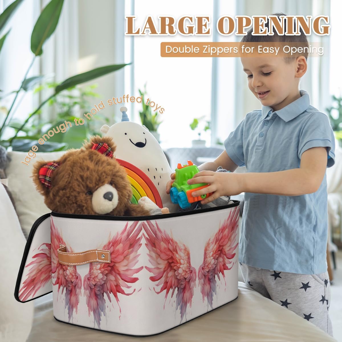 Storage Bin Set of 2 Ethnic Wings Storage Basket with Zipper Lid & Handle Foldable Closet Shelf 2 Pack Cloth Organizer Basket Cube Bins Clothes Organizer for Bedroom, Nursery