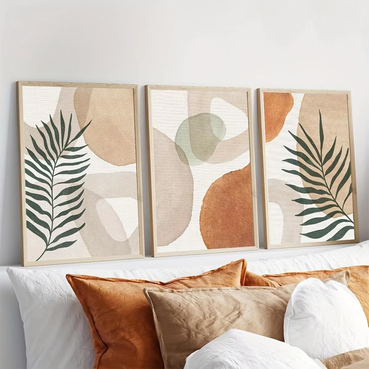 DFZEWKI Modern Boho Chic 3pcs Wall Art Set - Warm Neutral Tones, Minimalist Abstract Designs for Living Room and Bedroom(40x60cm(16x24in) x3/No frame)