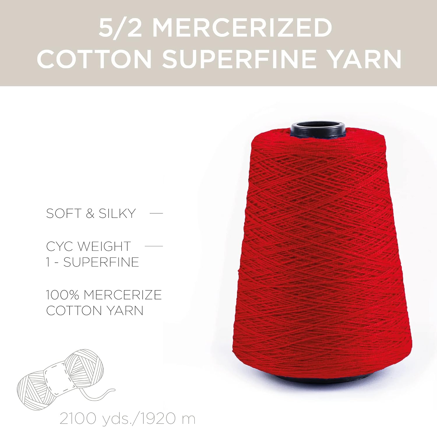 Silk City Fibers, 5/2 Perle Mercerized Cotton Yarn for Machine Knitting, Weaving and Crochet, Deep Red, 1 Cone, Designer Yarn for Premium Garments, Delicate Shawls and Fingering Weight Projects