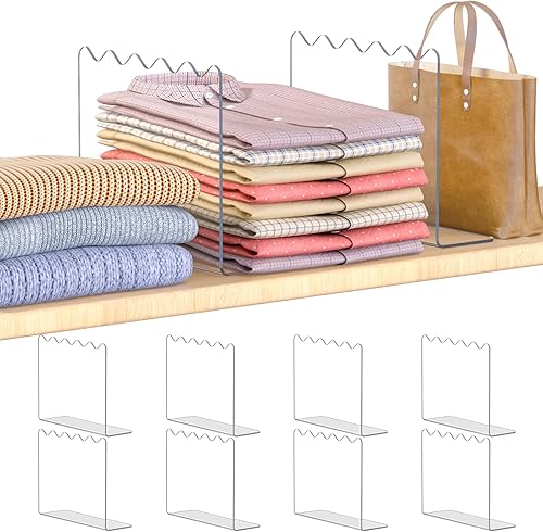 OKPOW Organizador de armario con separadores de estantes, 10 pulgadas de alto x 12 pulgadas de profundidad, acrílico transparente, resistente,