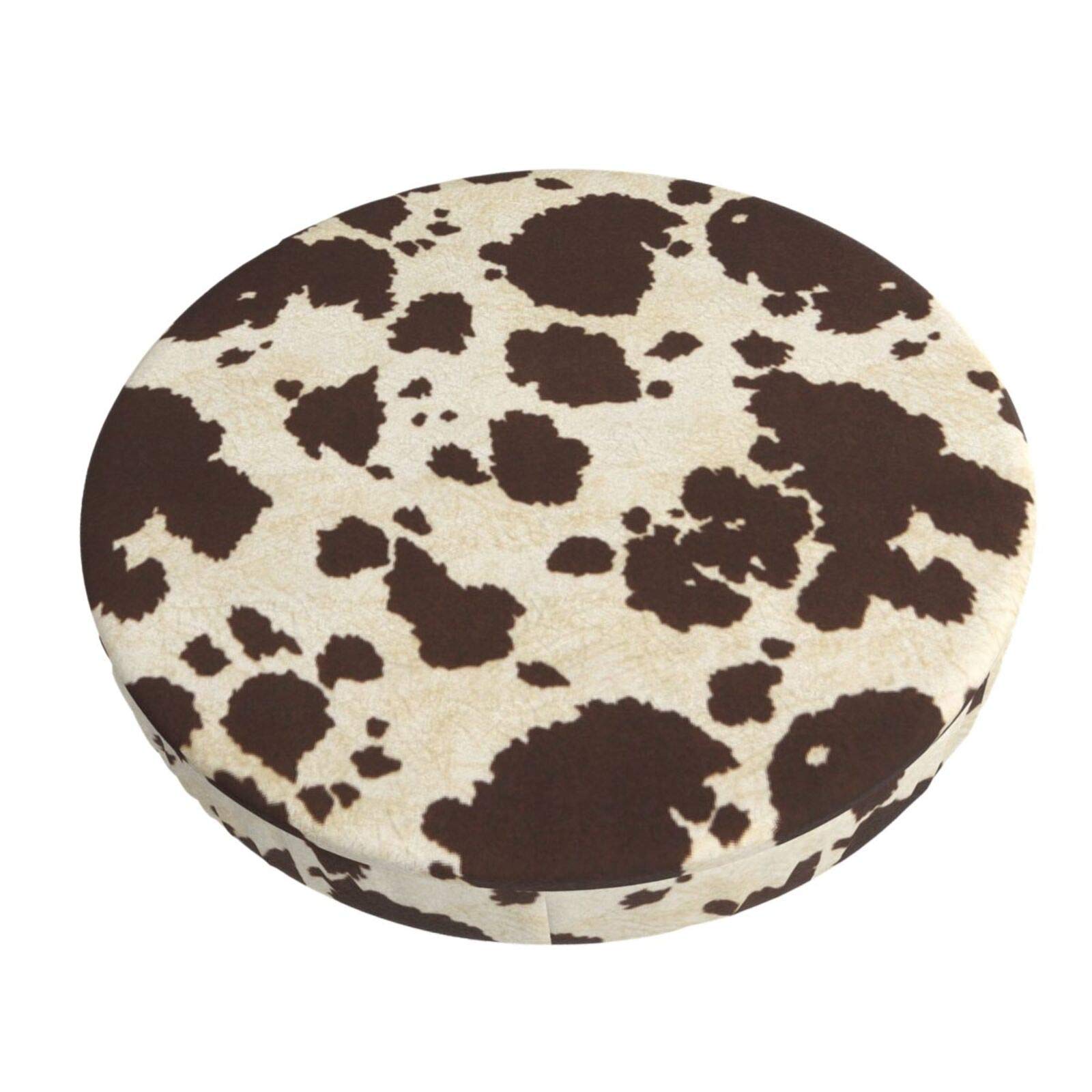Cow Print Animal Skin Round Chair Cover Bar Stool Cushion Soft Rolling Swivel Seat Slipcover Velvet Covers with Elastic for Living Dining Room Office Salon Kitchen 14 Inch