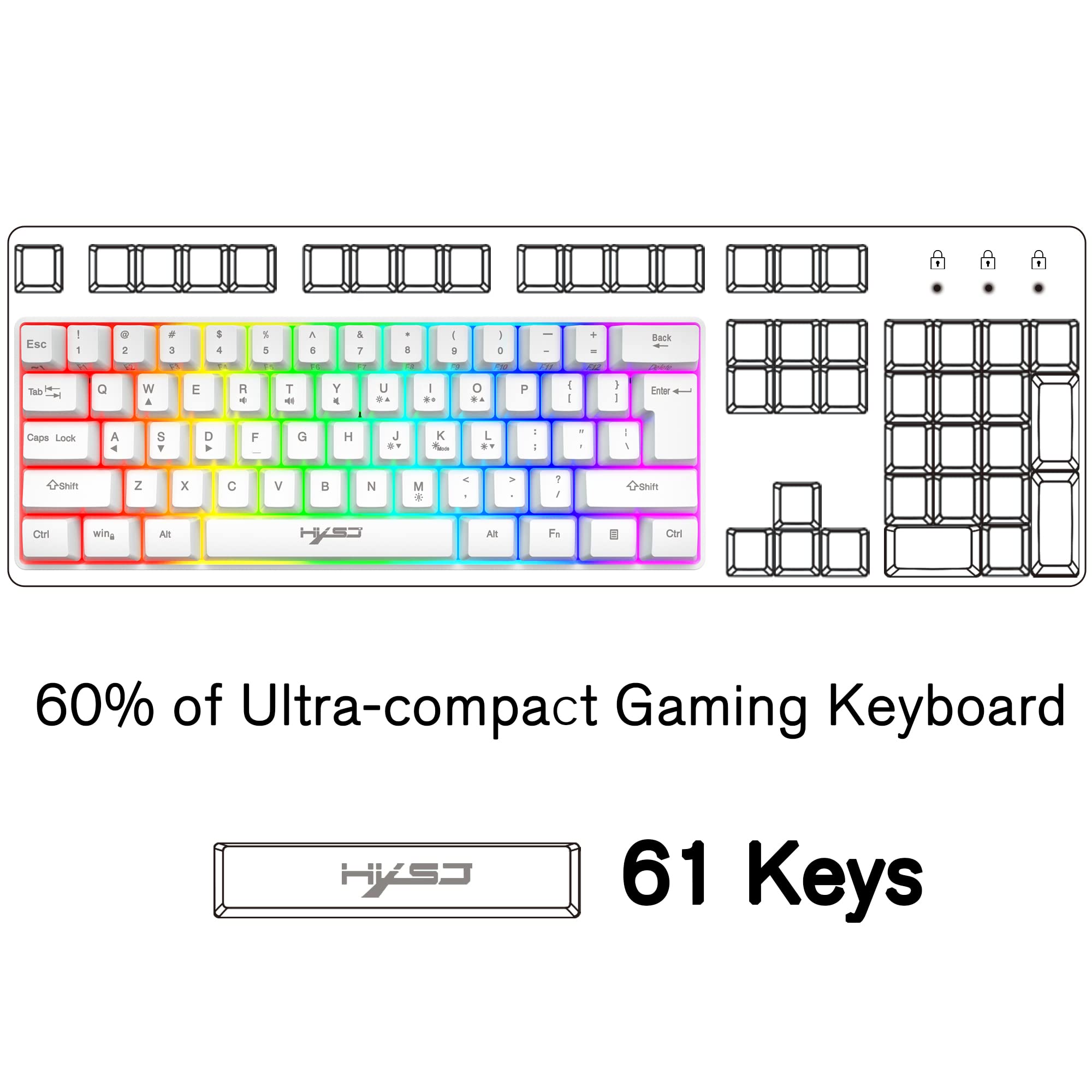 Teclado Compacto para Juegos 60% cableado 61 Teclas 11 Efectos de luz de Fondo RGB con Teclas Completas Anti-Efecto Fantasma + Ratón de Nido de Abeja Ligero con Cable de 2400 PPP+Alfombrilla de ratón
