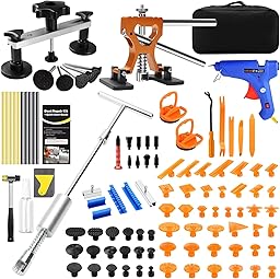 109PCS Paintless Dent Removal Kit, Auto Body Dent Removal Tools with Golden Lifter, Bridge Puller, Slide Hammer T-bar Dent Puller for Repair Door Ding, Creases and Hail Damage