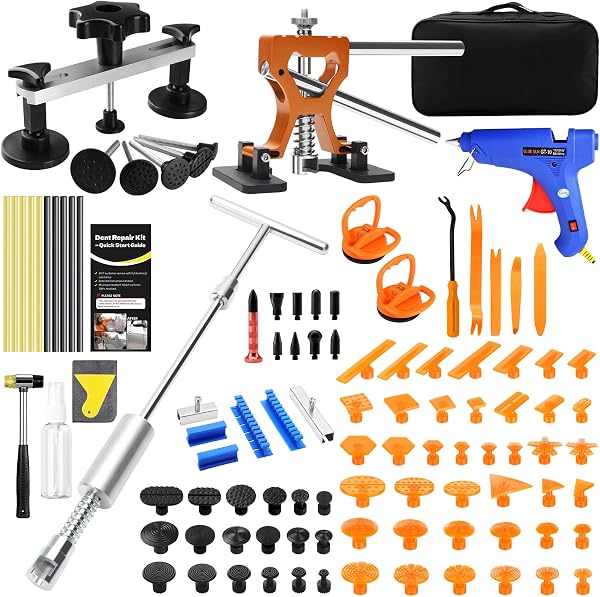 109PCS Paintless Dent Removal Kit, Auto Body Dent Removal Tools with Golden Lifter, Bridge Puller, Slide Hammer T-bar Dent Puller for Repair Door Ding, Creases and Hail Damage - 1
