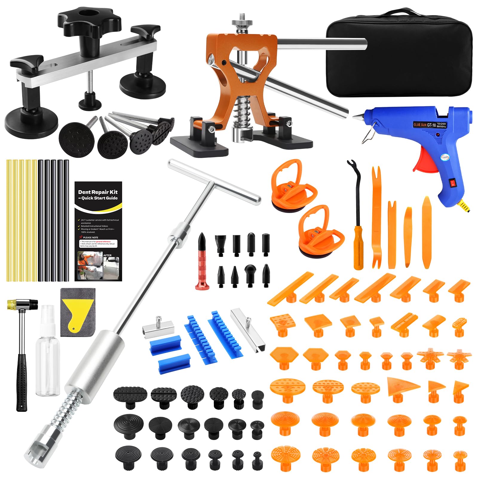 109PCS Paintless Dent Removal Kit, Auto Body Dent Removal Tools with Golden Lifter, Bridge Puller, Slide Hammer T-bar Dent Puller for Repair Door Ding, Creases and Hail Damage