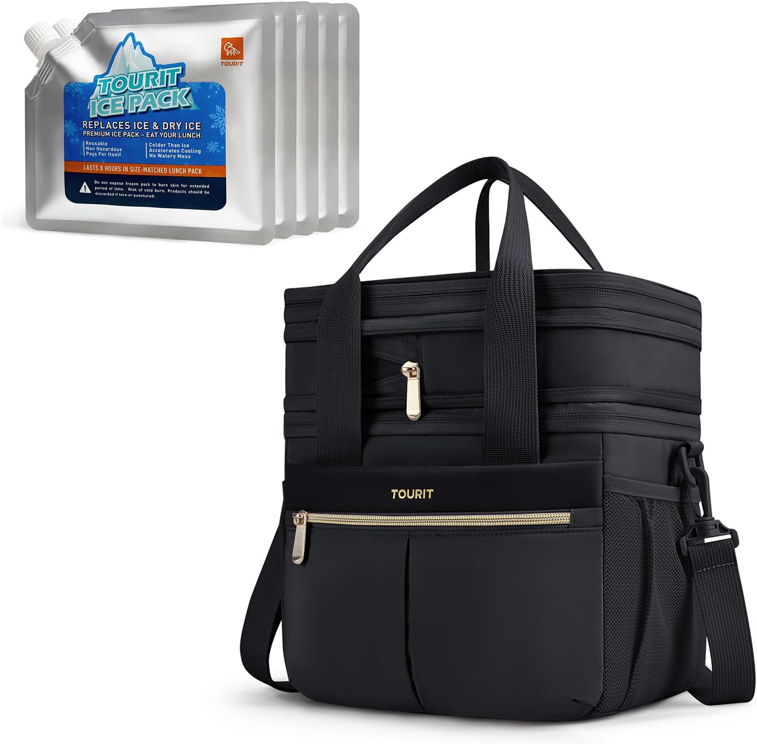 TOURIT Double Deck Insulated Lunch Bag Expandable with Reusable Ice Packs for Coolers Long Lasting