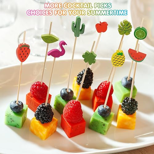 Miniatura 6 de Minisland Palillos de cóctel de manzana roja, palillos de bambú de 5 pulgadas de largo para aperitivos, decorativos para otoño, Halloween, Acción de