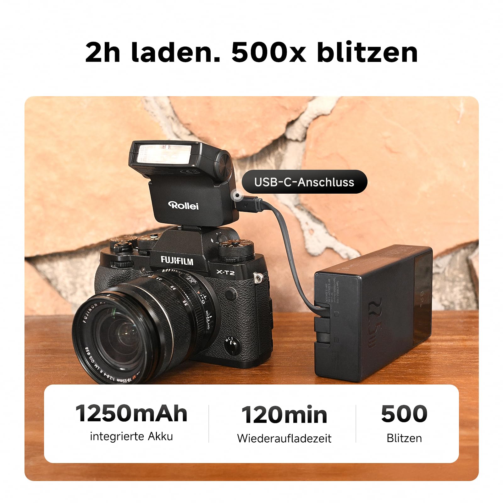 Rollei Flashy ONE Mini Kamera Blitz GN 16 mit LCD Display Recycle Zeit 0.01~2.5 s, Camera Flash Universal Kompatibel für Canon Nikon Sony Fujifilm Lumix Olympus, Mini-Blitz-Kamera-Flash-Aufsteckblitz