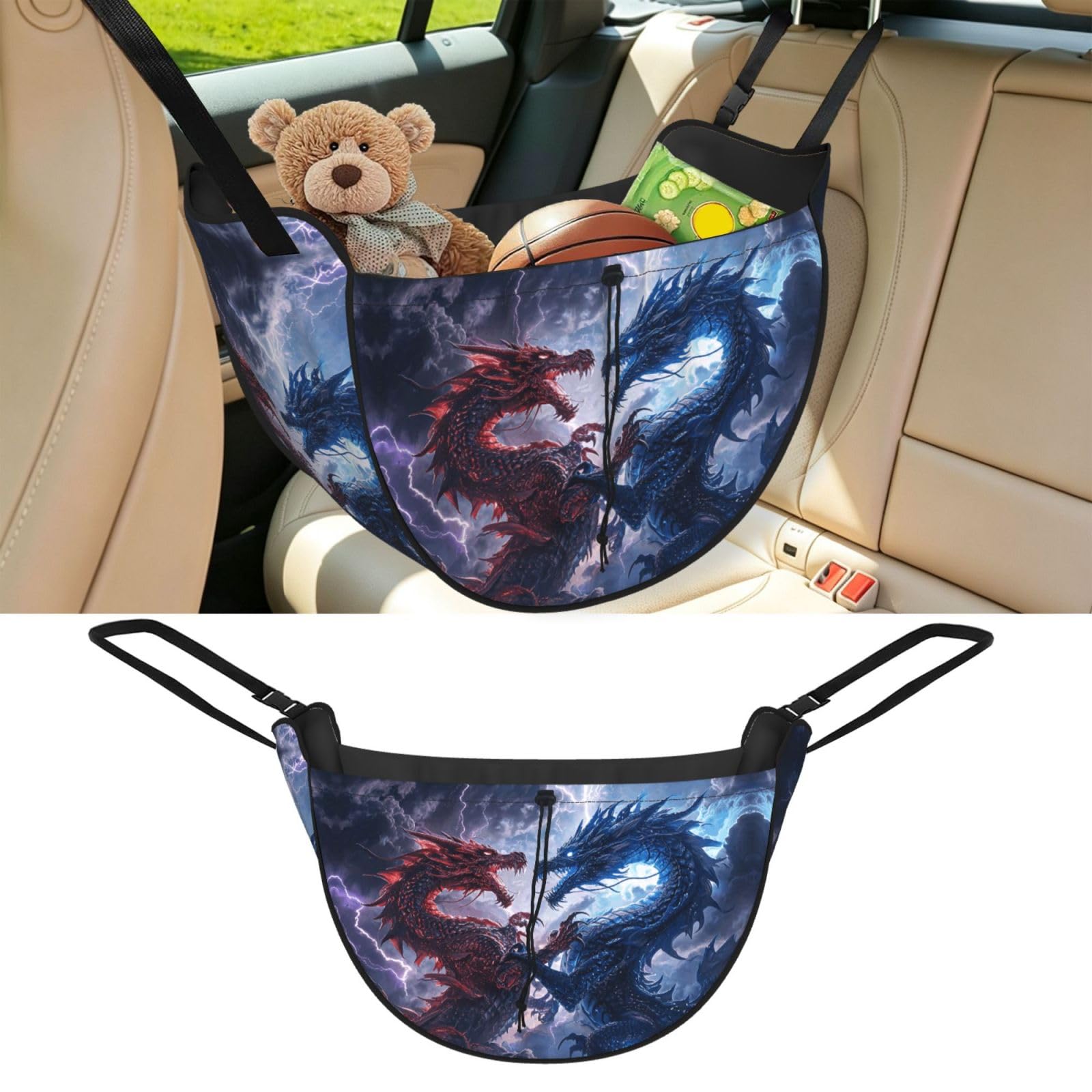 Cntdbu Black Dragon Fight Sky Car Seat Organizer-Backseat Storage Bag For Travel