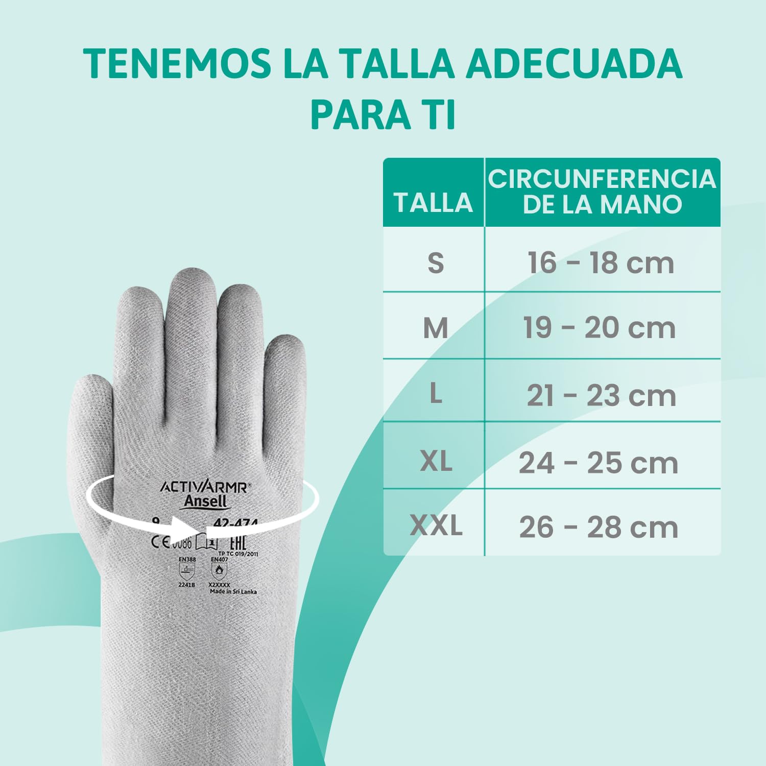 Ansell ActivArmr 42-474, Guantes de Trabajo Resistentes al Calor, Nitrilo, Protección Industrial, Talla L, Gris, 12 Pares