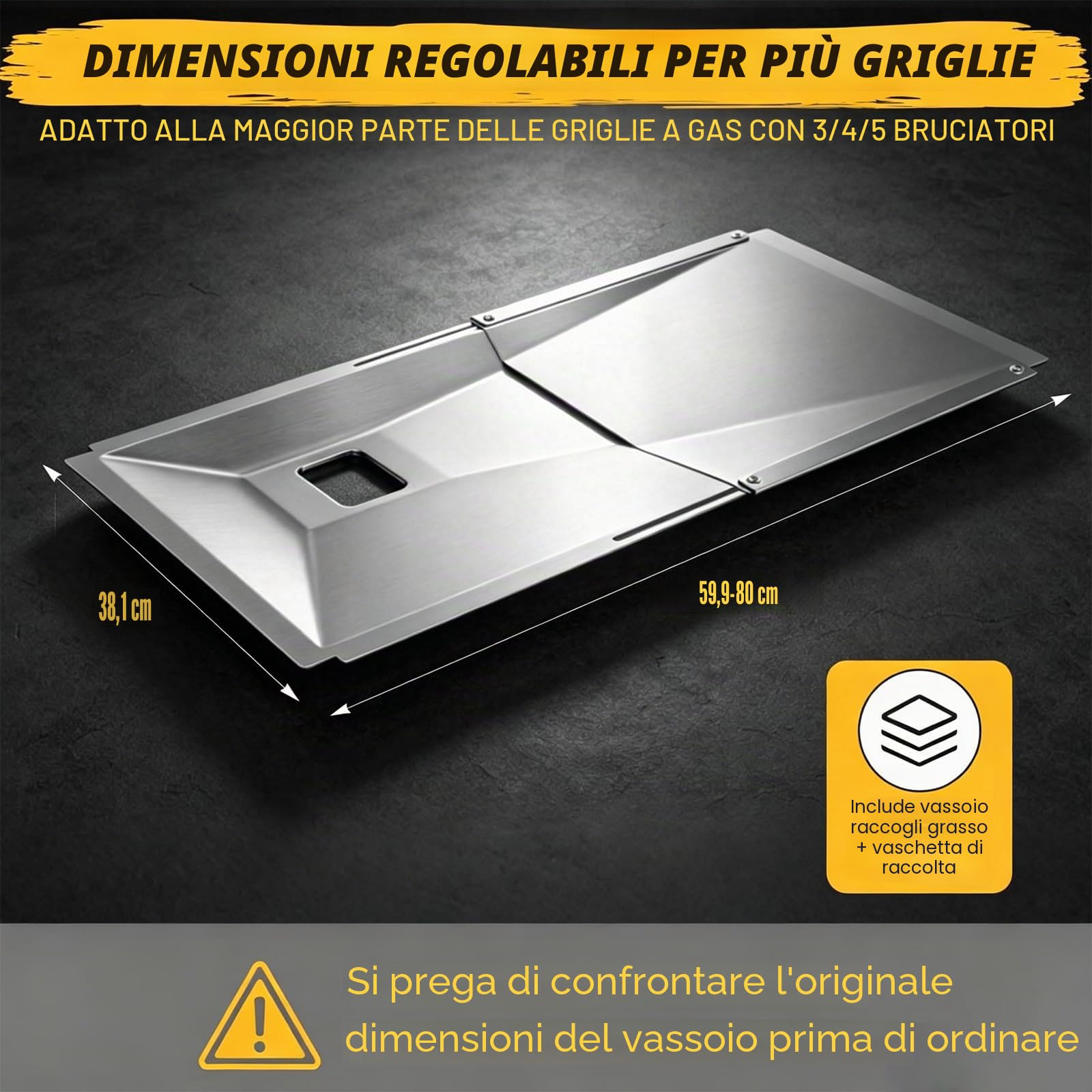 GFTIME vaschetta raccogli Grasso Universale con Vasca di Raccolta da 60 cm Fino a 80 cm per Charbroil, DynaGlo, Nexgrill, Kenmore, Uniflame e Altro Ancora, Regolabile per bruciatori a Gas da 3/4/5