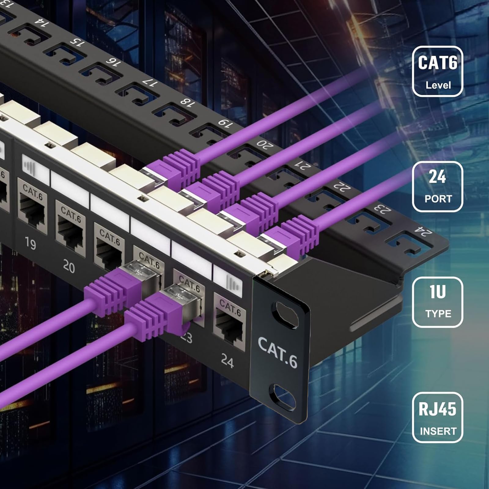 Panel De ConexióN De Red, 1U, 24 Puertos Y Acoplador Keystone Blindado Rj45 Cat6, Para Montaje En Rack De 19" O Pared Con Barra Trasera, Para Conmutador De Red Gigabit (MóDulo De Paso Blindado)