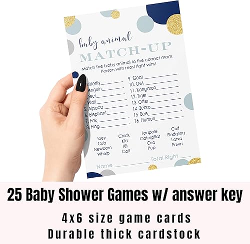 Miniatura 5 de Paper Clever Party Juego de baby shower azul marino y dorado a juego de animales para todas las ocasiones, actividades divertidas de adivinanzas,