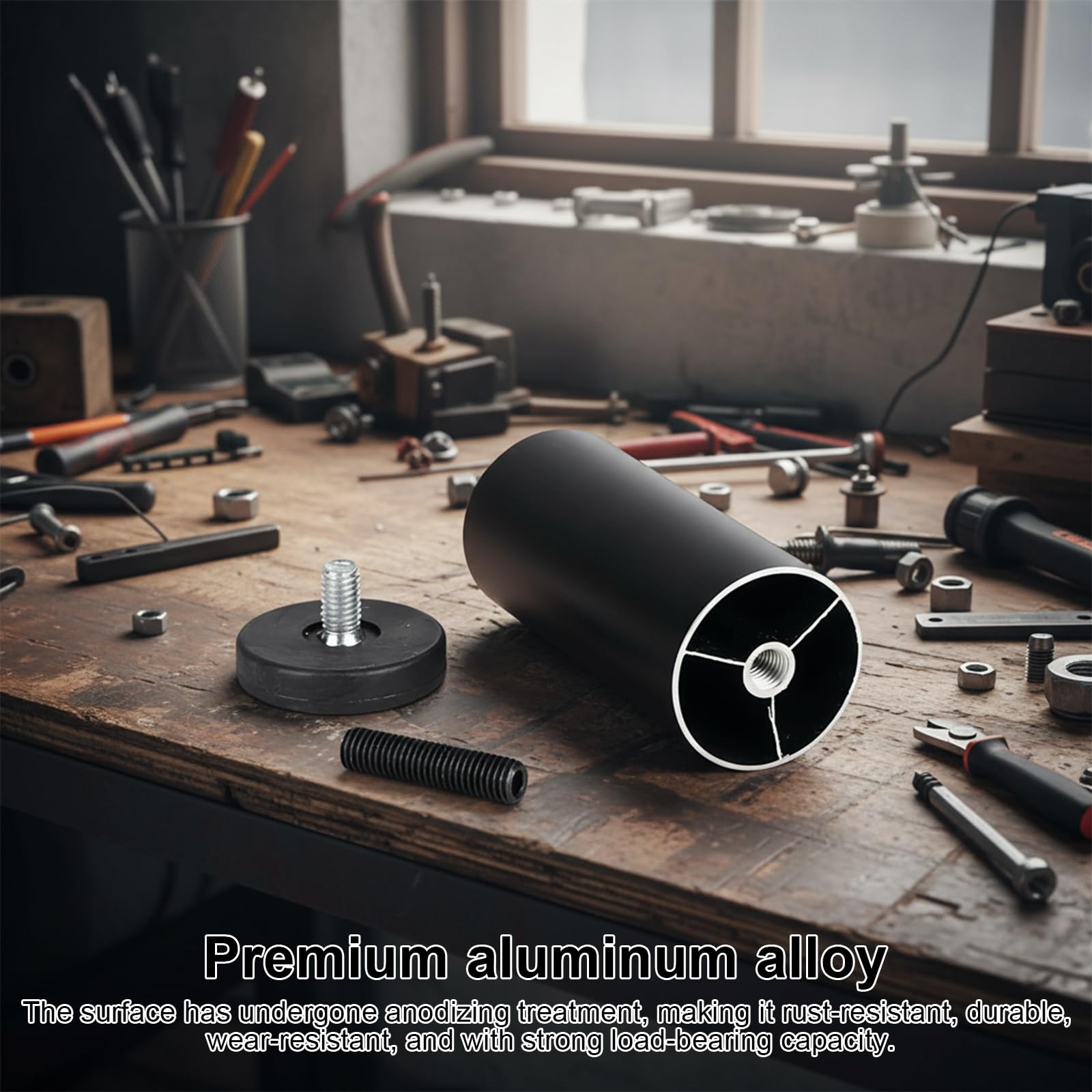 TIANLIN 4 Pezzi Piedini Regolabili in Altezza per Mobili M8 – Lega di Alluminio, Nero, 12 cm, Compensazione 0–8 mm – Universali per Divano, Armadio, Scrivania e altro