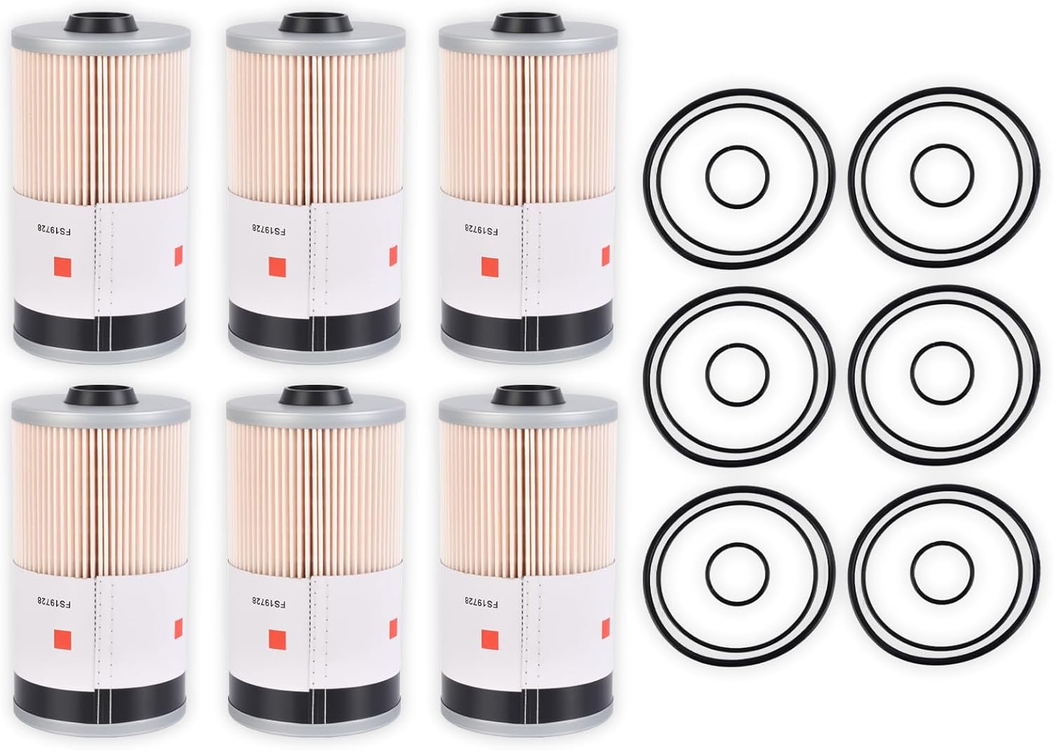 FS19727 6PCS Fuel Water Separator Filter for KENWORTH, PETERBILT, CUMMINS ISX ISM ISX15 X15, CAT C11‑C16 Engines – Replaces FS19624 FS19729 FS19536 382113 P550467