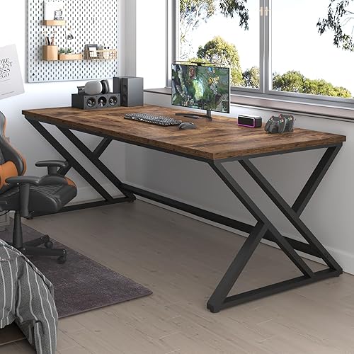 Miniatura 5 de LVB - Escritorio para computadora de 70.8" de madera industrial extralargo para oficina en casa, escritorio grande rústico moderno de metal para