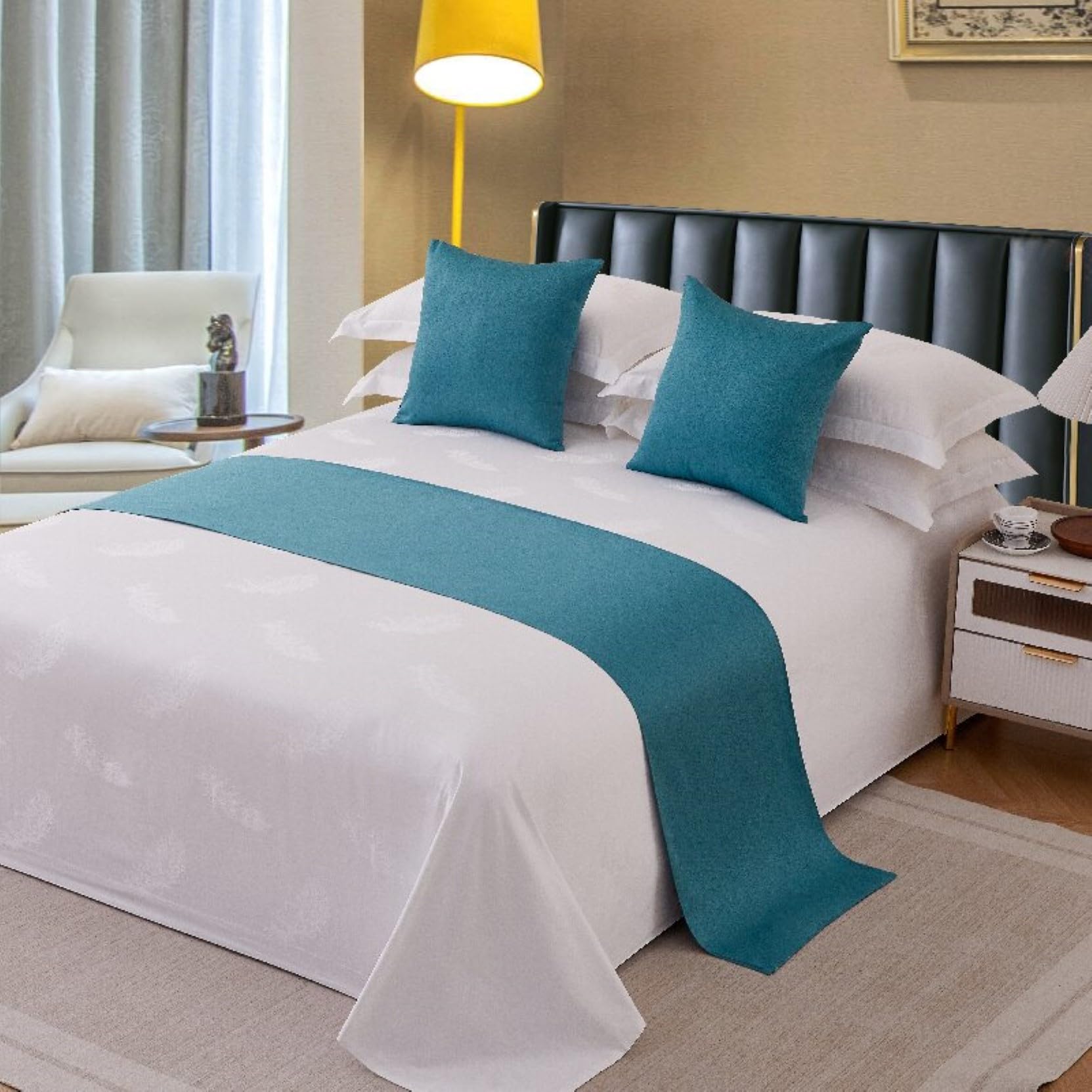 HLASMSPE Hotel Bed Runners Solid Color Bed Scarves Modern Bedding Cover Decor Bedspread Blankets Throw Protective, Blue 1, 50x160cm bed runner for 1m bed — image 1