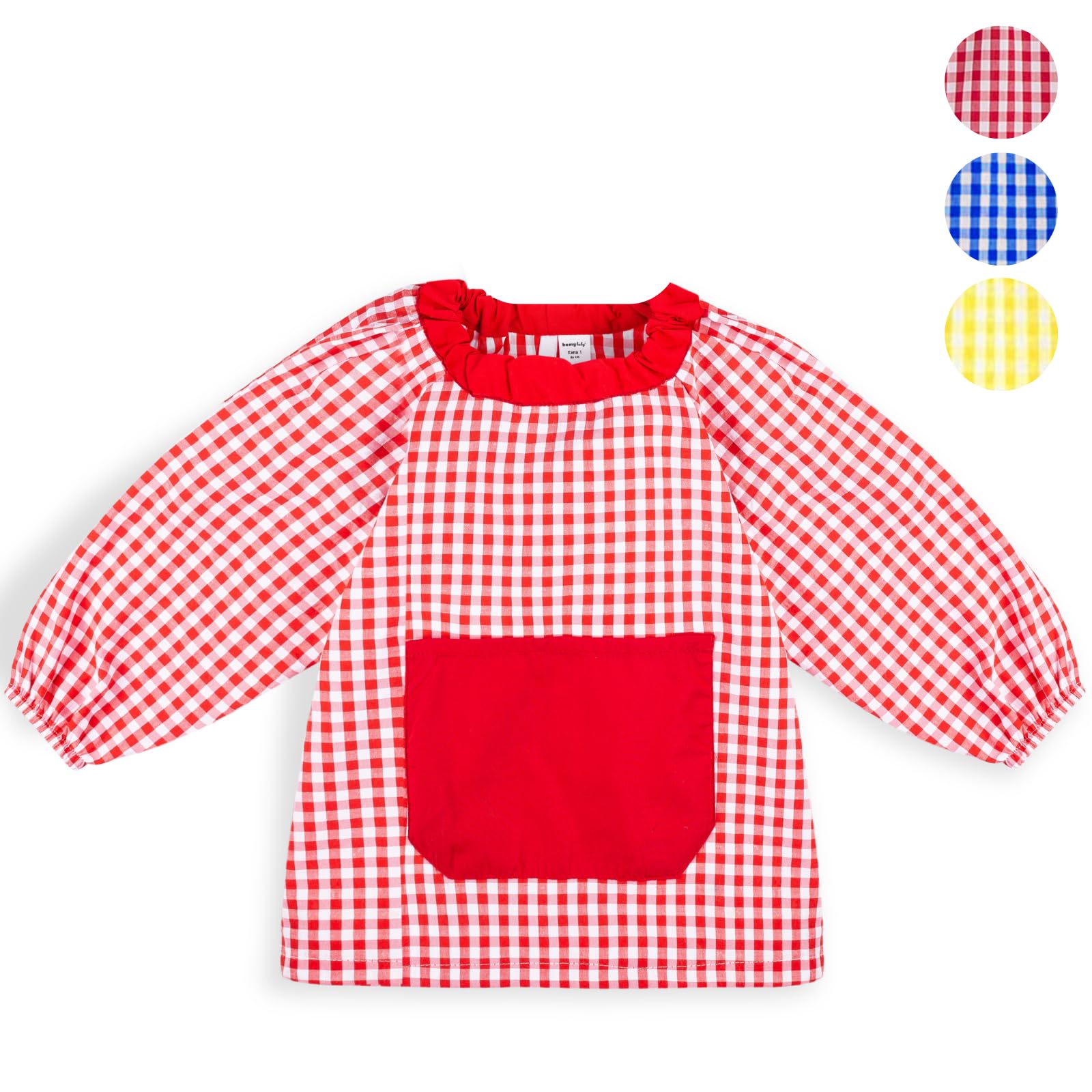 HOMYBABY HOMYBABY® Babi Escolar Infantil Guarderia y Colegio - Bata Escolar Niño y Niña - Baby Escolar Infantil fácil de Poner y Quitar - Bolsillo y Puños Cerrados (Red, 2-3 años / 98 cm)