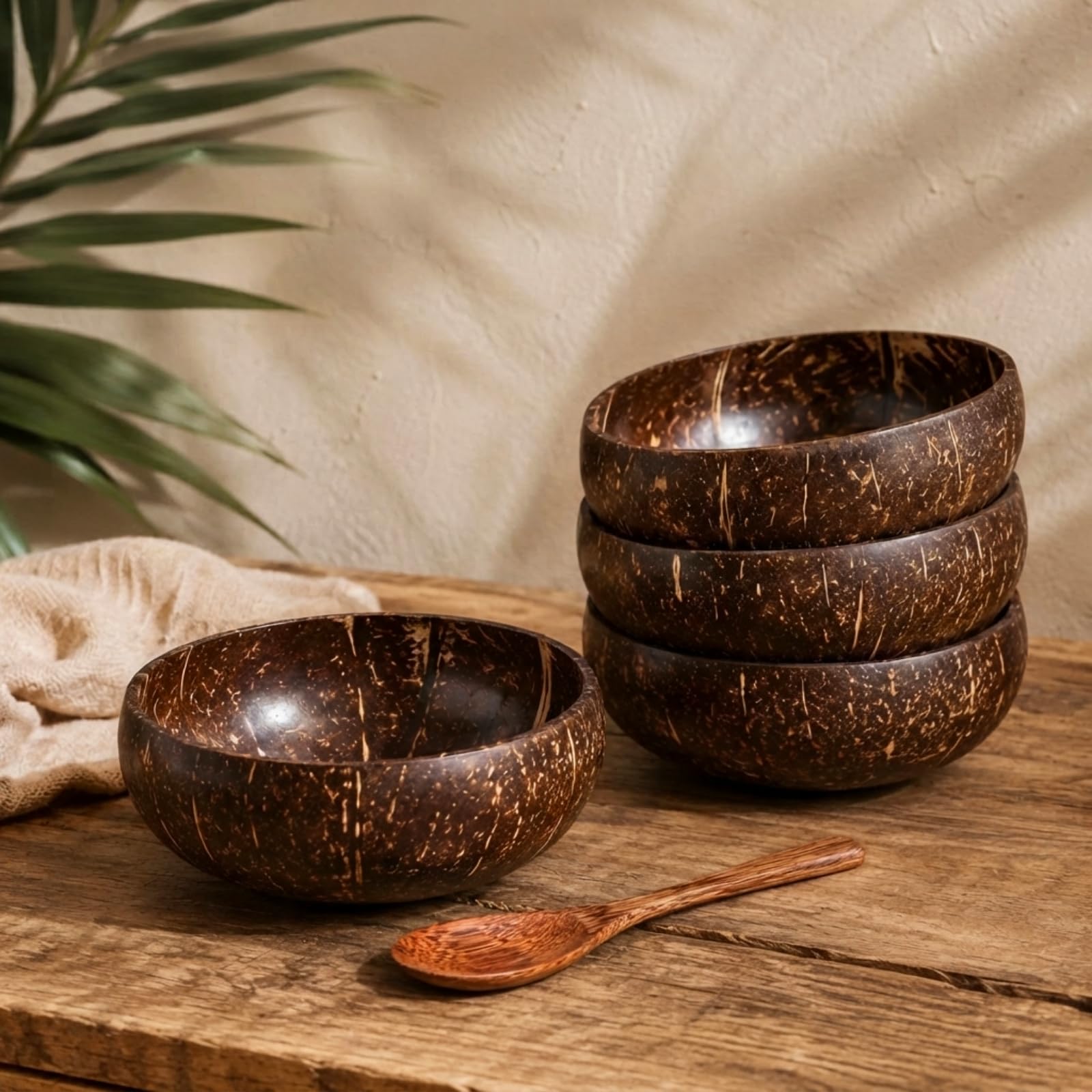 Taiyin Lot de 24 bols et cuillères en bois de coco polis en vrac