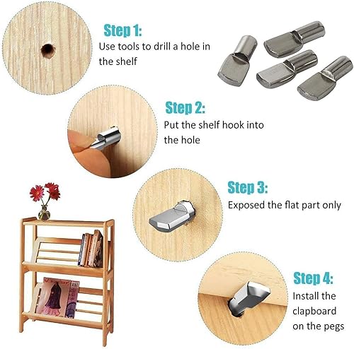 Miniatura 4 de 30 clavijas de estante de gabinete de 0.276 in con forma de cuchara, soportes de soporte para estantería, muebles, soportes chapados en níquel para