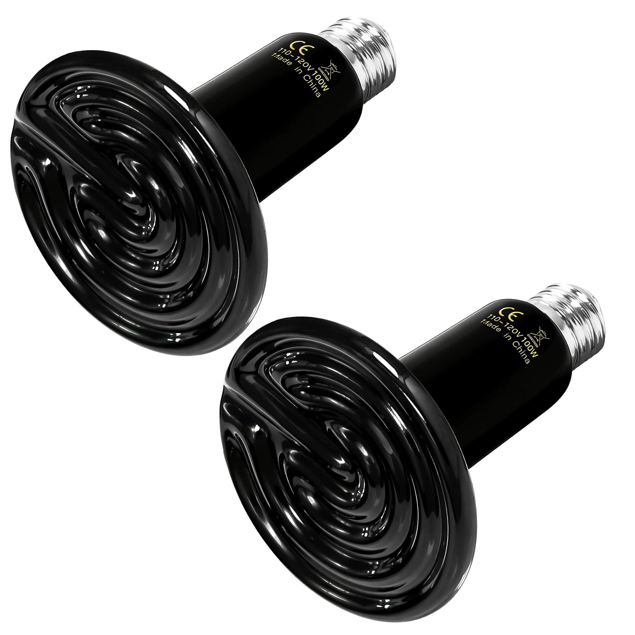 YSSOA Ceramic Heat Emitter Bulb 100W Reptile Heat Lamp 2 Pack No Light Emitting Pet Heating Bulb for Lizards, Bearded Dragons, Turtles, Chickens, 24/7 Safe Heat